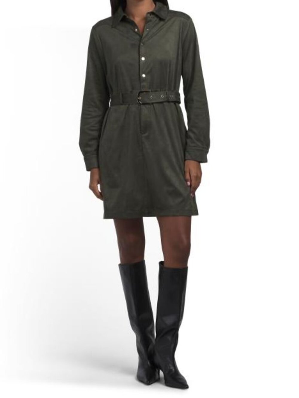 WDNY Belted Faux Suede Mini Dress